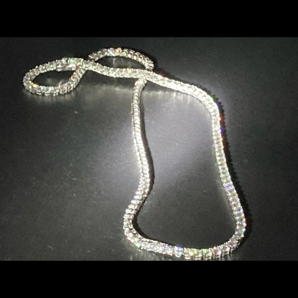 925 Silver Moissanite Tennis Chain Necklace Bracelet Set - Picture 10 of 10